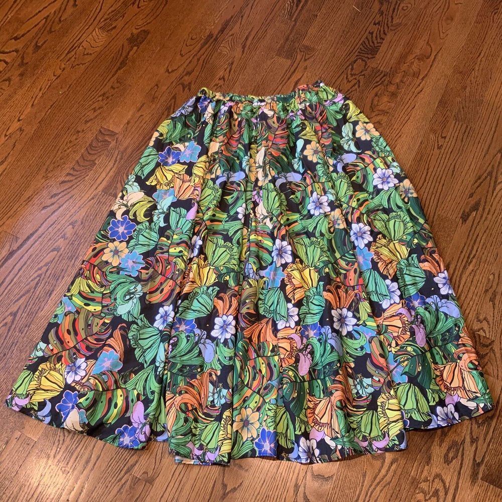 Rachel Zoe Maxi Skirt Women L Multicolor Hawaiian Tropical Vacation Resort Fairy